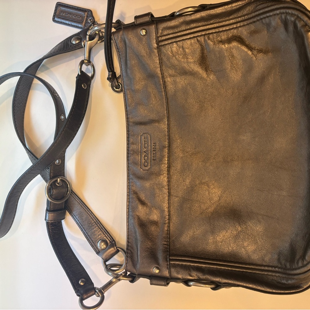 Coach Metallic Gunmetal Crossbody Leather Bag